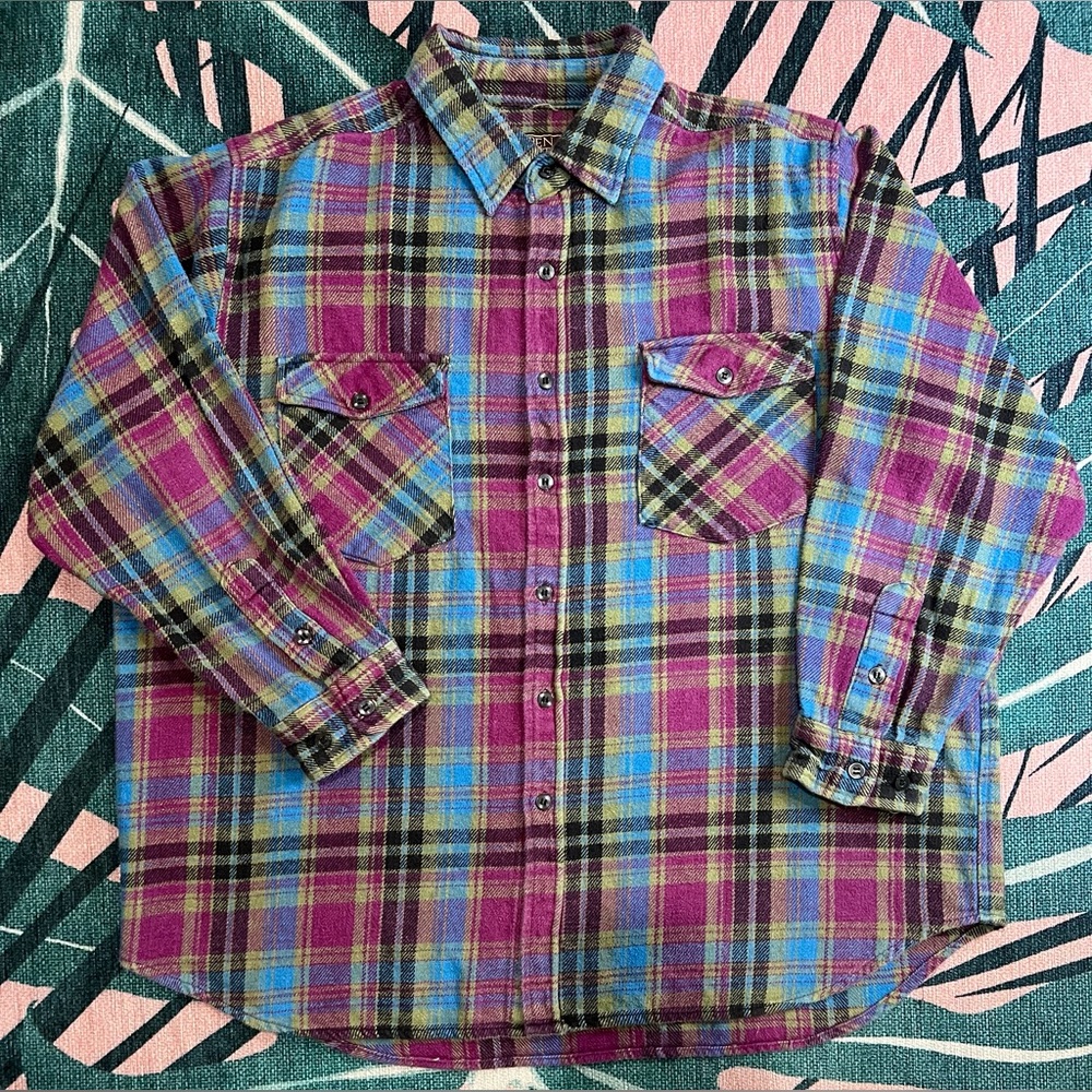 Vintage Open Country Plaid Heavy Weight Flannel Long Sleeve Shirt Jacket